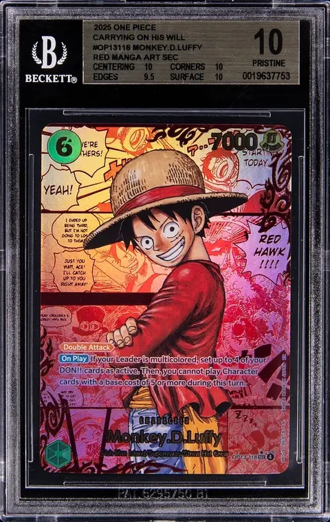 2025 One Piece Carrying On His Will Red Manga Art SEC #OP12-118 Monkey.D.Luffy - BGS PRISTINE 10 - Pop 60, with 7 Higher
