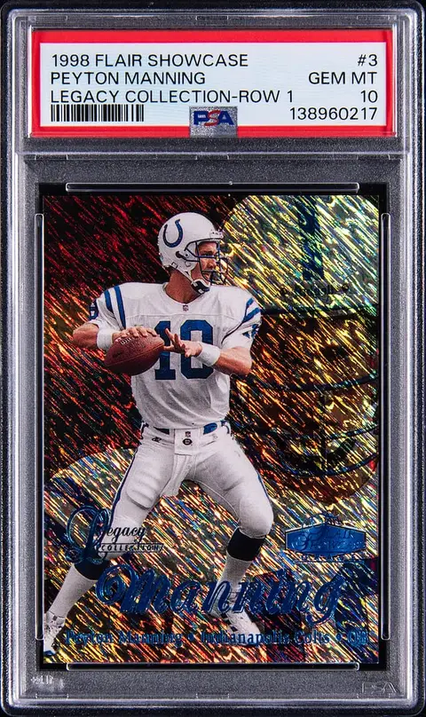 1998 Flair Showcase Legacy Collection Row 1 #3 Peyton Manning Rookie Card (#058/100) - PSA GEM MT 10 - Pop 4