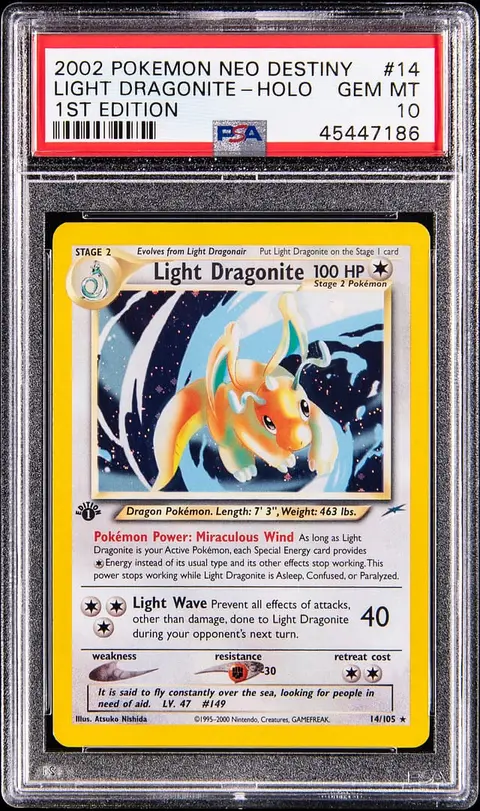 2002 Pokemon Neo Destiny 1st Edition Holo #14 Light Dragonite - PSA GEM MT 10