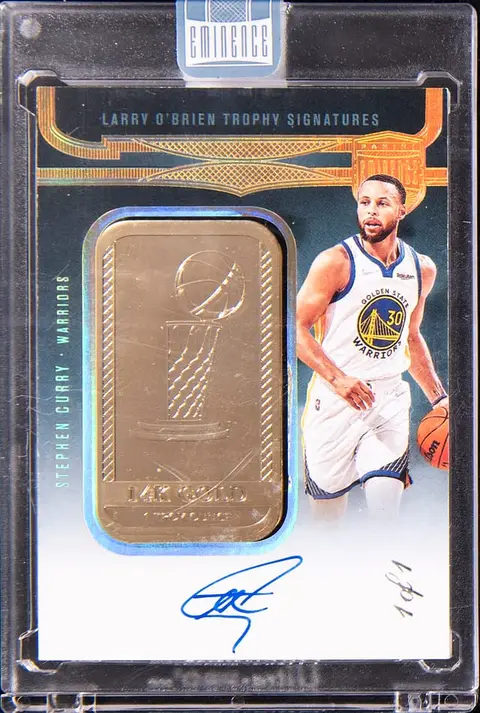 2024-25 Panini Eminence Larry O'Brien Trophy Signatures Gold Bar #LAR-CUR Stephen Curry Signed Relic Card (#1/1) - Panini Encased