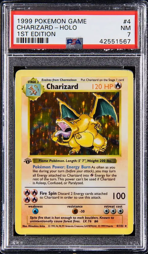 1999 Pokemon Base Set 1st Edition Holo #4 Charizard - PSA NM 7