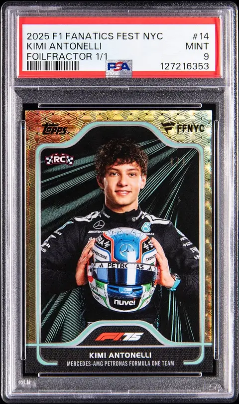 2025 Topps F1 Fanatics Fest NYC FoilFractor #14 Kimi Antonelli Rookie Card (#1/1) - PSA MINT 9