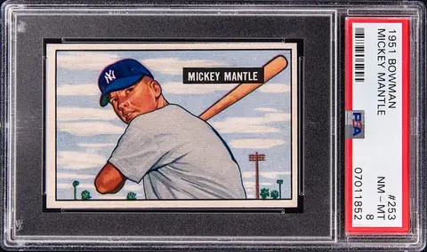 1951 Bowman #253 Mickey Mantle Rookie Card - PSA NM-MT 8