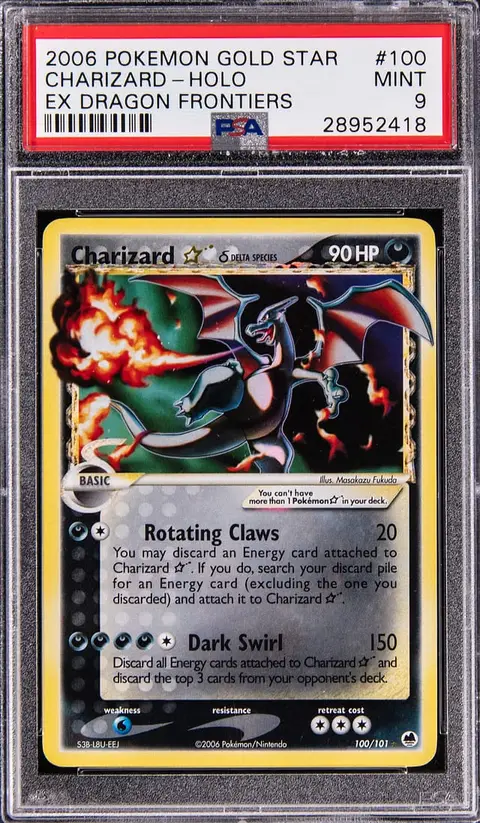 2006 Pokemon ex Dragon Frontiers Gold Star Holo #100 Charizard - PSA MINT 9