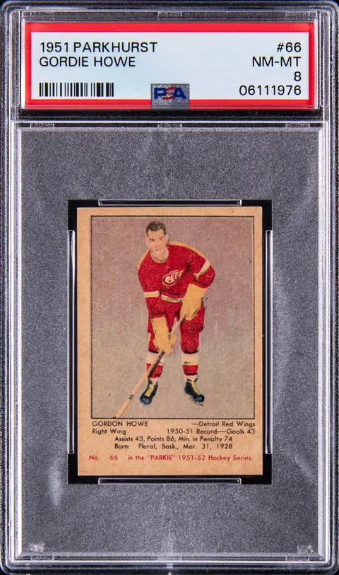 1951-52 Parkhurst #66 Gordie Howe Rookie Card - PSA NM-MT 8