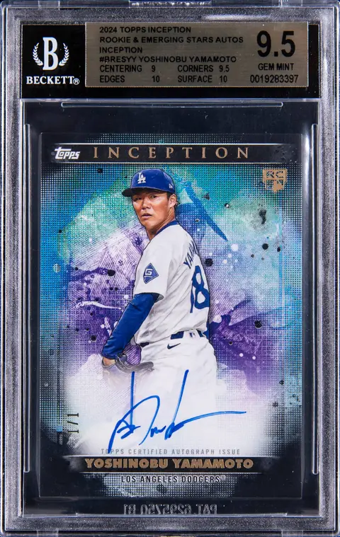 2024 Topps Inception Rookie & Emerging Stars Autographs Inception #BRES-YY Yoshinobu Yamamoto Signed Rookie Card (#1/1) - BGS GEM MINT 9.5