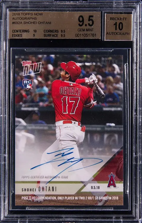 2018 Topps Now Autographs #692A Shohei Ohtani Signed Rookie Card (#95/99) - BGS GEM MINT 9.5, Beckett 10