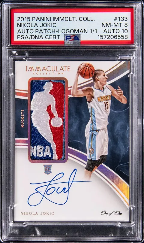 2015-16 Panini Immaculate Collection Rookie Patch Autographs (RPA) Logoman #133 Nikola Jokic Signed Logoman Patch Rookie Card (#1/1) - PSA NM-MT 8, PSA/DNA GEM MT 10