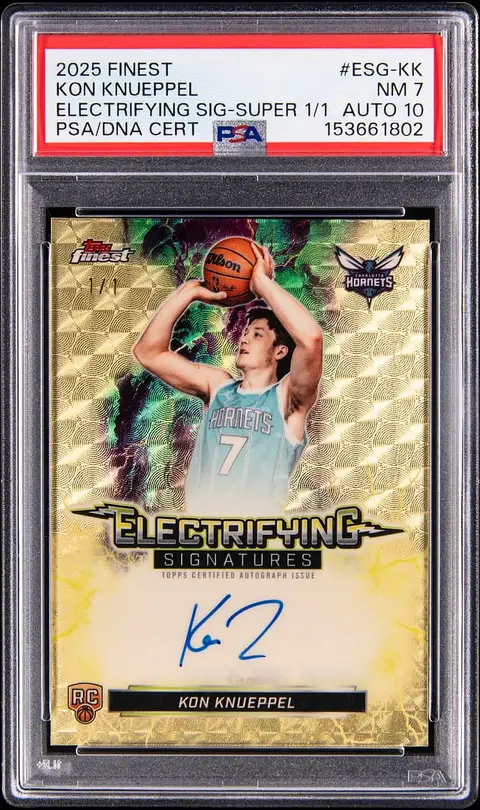 2025-26 Topps Finest Electrifying Signatures SuperFractor #ESG-KK Kon Knueppel Signed Rookie Card (#1/1) - PSA NM 7, PSA/DNA GEM MT 10