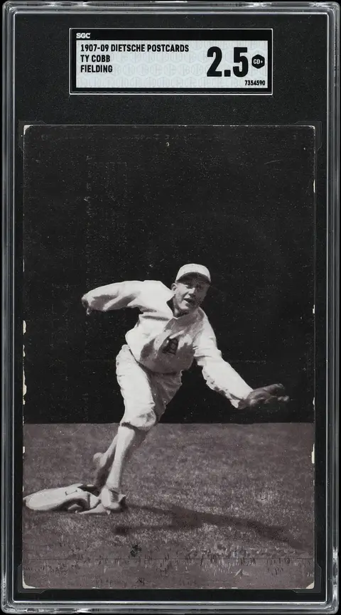 1907-09 PC765-1 Dietsche Detroit Tigers Postcards Ty Cobb, Fielding Rookie Card - SGC GD+ 2.5