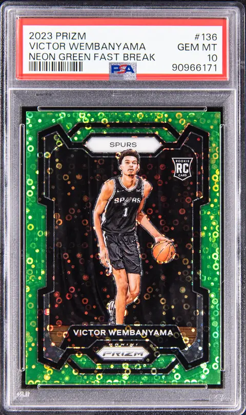 2023-24 Panini Prizm Neon Green Fast Break Prizm #136 Victor Wembanyama Rookie Card (#1/5) - Jersey Number - PSA GEM MT 10 - Pop 3