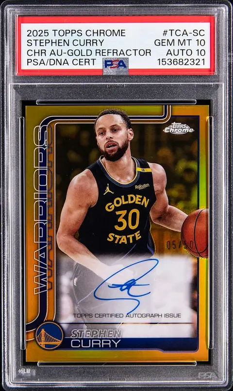 2025-26 Topps Chrome Autographs Gold Refractor #TCA-SC Stephen Curry Signed Card (#05/50) - PSA GEM MT 10, PSA/DNA GEM MT 10