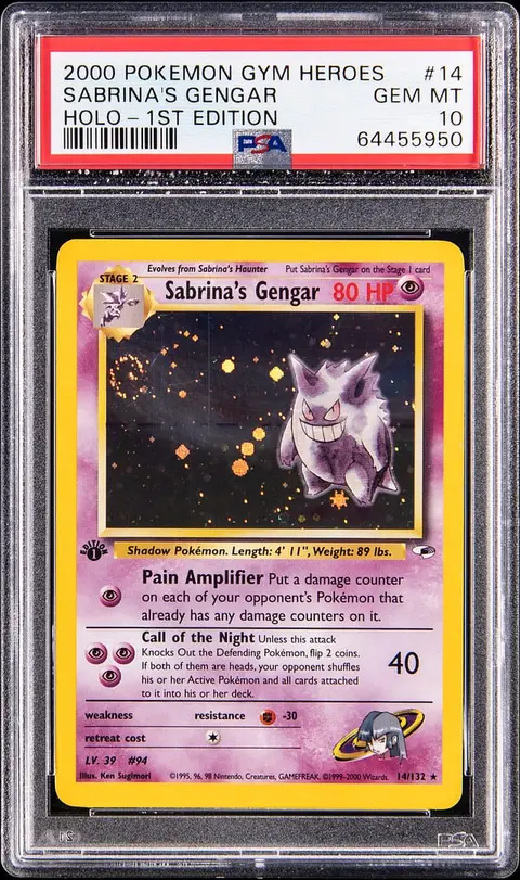 2000 Pokemon Gym Heroes 1st Edition Holo #14 Sabrina's Gengar - PSA GEM MT 10