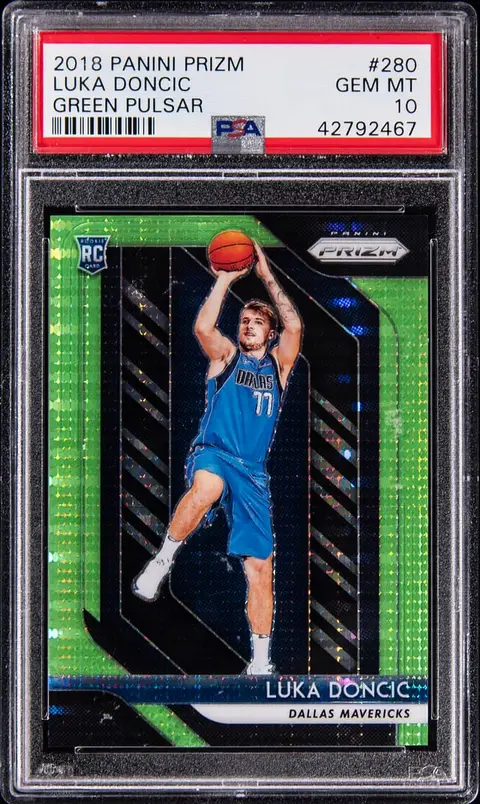 2018-19 Panini Prizm Green Pulsar Prizm #280 Luka Doncic Rookie Card (#07/25) - PSA GEM MT 10