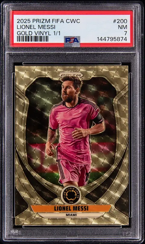 2025 Panini Prizm FIFA Club World Cup Gold Vinyl Prizm #200 Lionel Messi (#1/1) - PSA NM 7