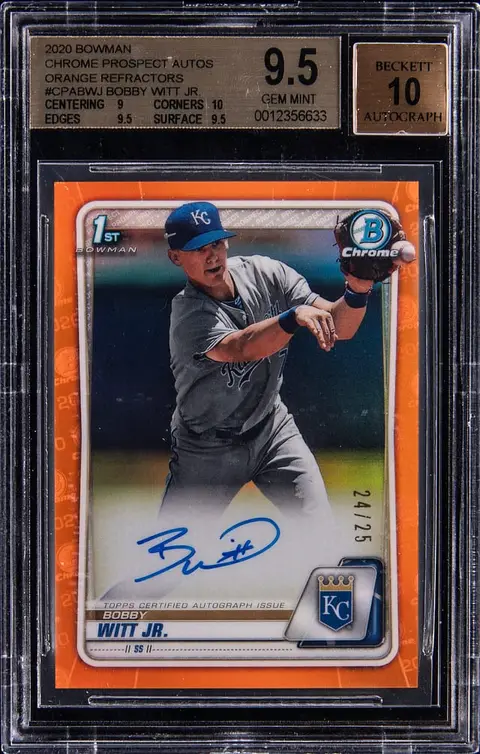 2020 Bowman Chrome Prospect Autographs Orange Refractor #CPA-BWJ Bobby Witt Jr. Signed Rookie Card (#24/25) - BGS GEM MINT 9.5, Beckett 10