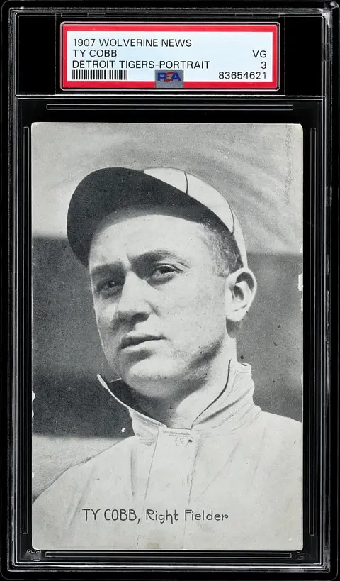 1907 Wolverine News Co. Ty Cobb Rookie Postcard; Scarce Portrait Variation – PSA VG 3 – POP 3; Highest PSA Copy