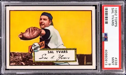 1952 Topps #338 Sal Yvars Rookie Card - High Number - PSA MINT 9 - Pop 7; Highest PSA Copy