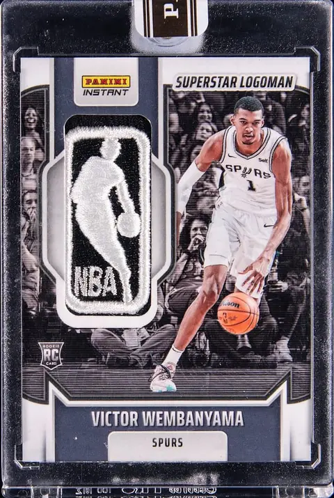2023-24 Panini Instant Superstar Logoman #SLM-5 Victor Wembanyama Patch Rookie Card (#1/1) - Jersey Number - Panini Encased
