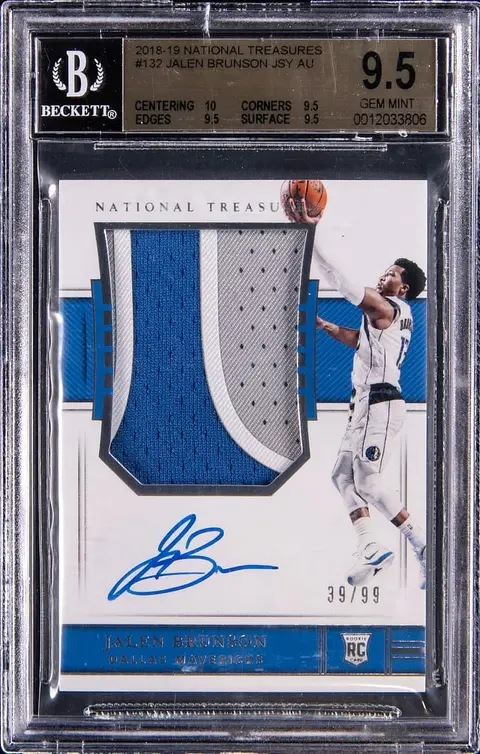 2018-19 Panini National Treasures Rookie Patch Autograph (RPA) #132 Jalen Brunson Signed Patch Rookie Card (#39/99) - BGS GEM MINT 9.5, Beckett 10 - True Gem+