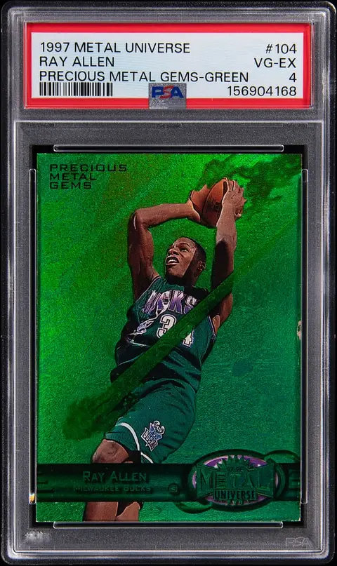 1997-98 SkyBox Metal Universe Precious Metal Gems (PMG) Green #104 Ray Allen (#007/100) - PSA VG-EX 4