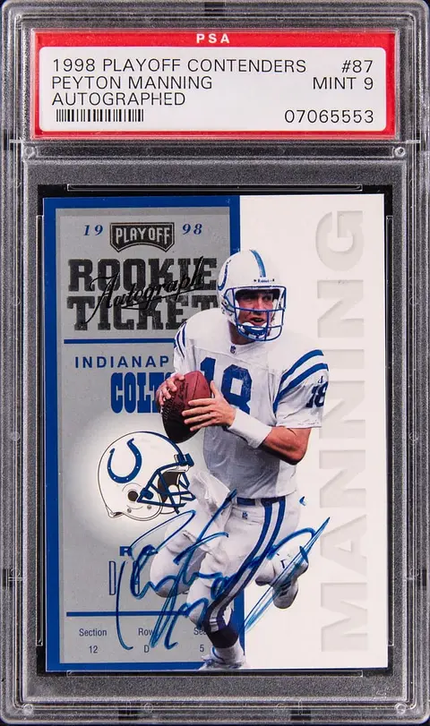 1998 Playoff Contenders Rookie Ticket Autograph #87 Peyton Manning Signed Rookie Card (/200) - PSA MINT 9