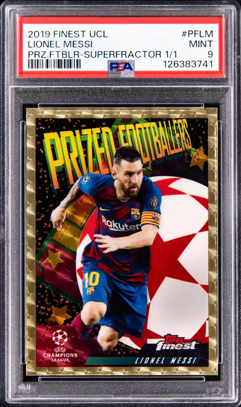 2019-20 Topps Finest UCL Prized Footballers SuperFractor #PF-LM Lionel Messi (#1/1) - PSA MINT 9