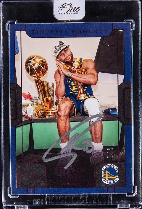 2022-23 Panini One and One Timeless Moments Vertical Autograph Pink 1st Off the Line (FOTL) #TMA-SCU Stephen Curry Signed Card (#2/3) - Panini Encased