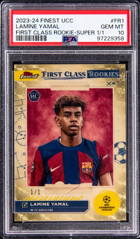 2023-24 Topps Finest UCC First Class Rookies SuperFractor #FR-1 Lamine Yamal Rookie Card (#1/1) - PSA GEM MT 10
