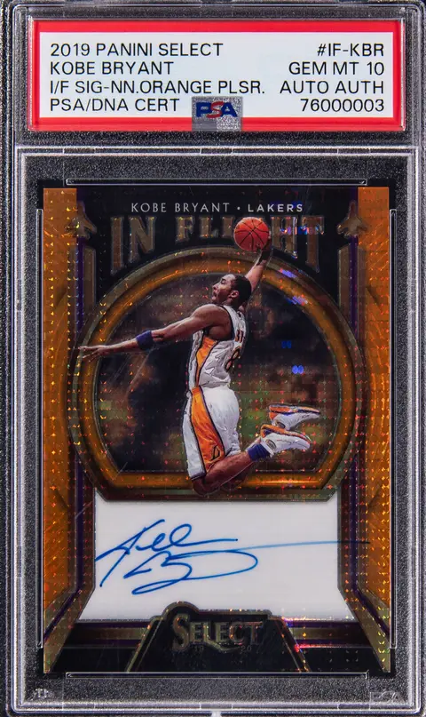 2019-20 Panini Select In Flight Signatures Neon Orange Pulsar #IF-KBR Kobe Bryant Signed Card (#25/35) - PSA GEM MT 10, PSA/DNA Authentic - Pop 5