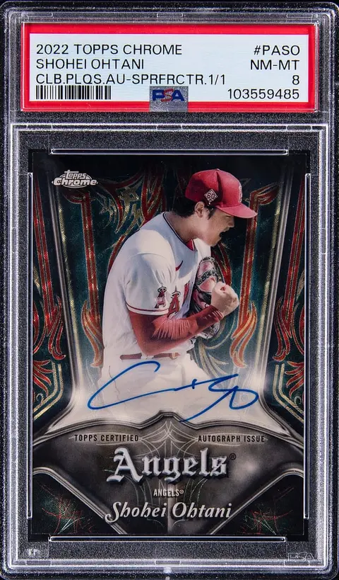 2022 Topps Chrome Club Plaques Autographs SuperFractor #PA-SO Shohei Ohtani Signed Card (#1/1) - PSA NM-MT 8
