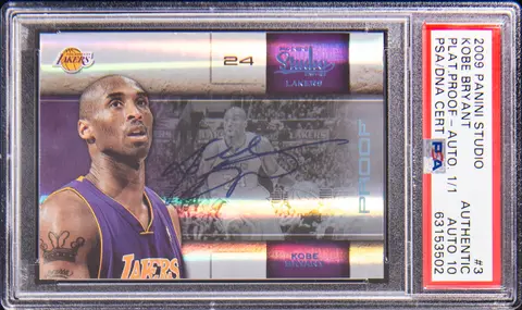 2009-10 Panini Studio Platinum Proof Autographs #3 Kobe Bryant Signed Card (#1/1) - PSA Authentic, PSA/DNA GEM MT 10