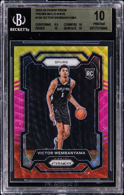 2023-24 Panini Prizm Multi Wave Prizm #136 Victor Wembanyama Rookie Card (#51/88) - BGS PRISTINE 10 - Pop 1
