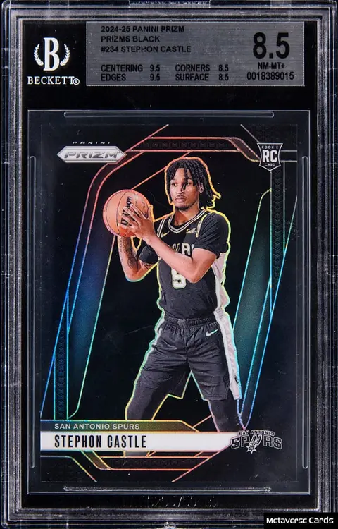 2024-25 Panini Prizm Black Prizm #234 Stephon Castle Rookie Card (#1/1) - BGS NM-MT+ 8.5