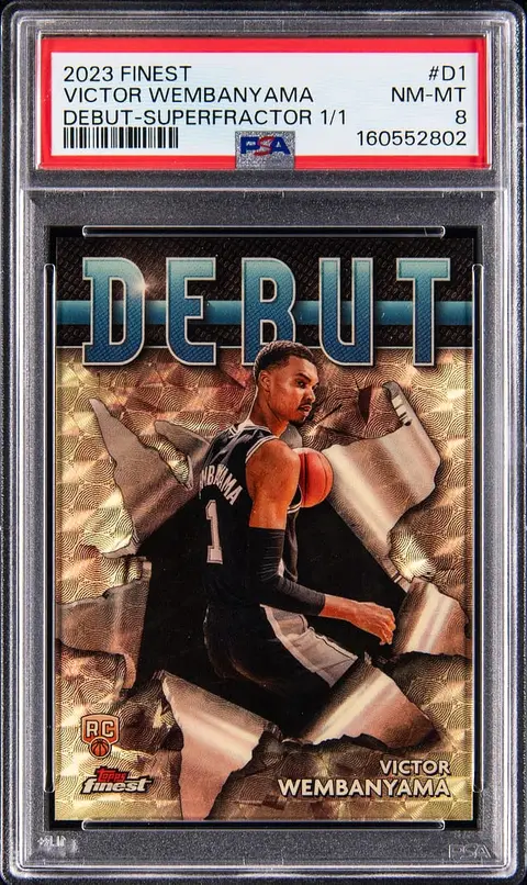 2023-24 Topps Finest Debut SuperFractor #D-1 Victor Wembanyama Rookie Card (#1/1) - Jersey Number - PSA NM-MT 8