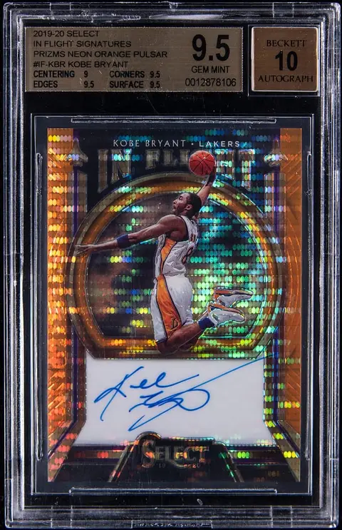 2019-20 Panini Select In Flight Signatures Neon Orange Pulsar Prizm #IF-KBR Kobe Bryant Signed Card - BGS GEM MINT 9.5, Beckett 10
