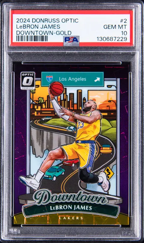 2024-25 Panini Donruss Optic Downtown Gold #2 LeBron James (#07/10) - PSA GEM MT 10