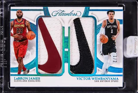 2024-25 Panini Flawless Dual Brand Logo #DBL-LVW LeBron James/Victor Wembanyama Patch Card (#1/2) - Wembanyama's Jersey Number - Panini Encased