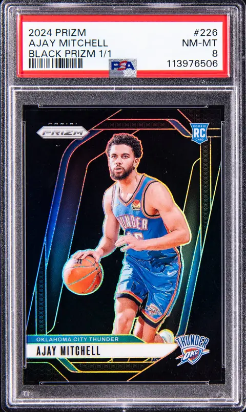 2024-25 Panini Prizm Black Prizm #226 Ajay Mitchell Rookie Card (#1/1) - PSA NM-MT 8