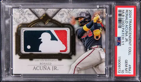 2024 Topps Transcendent Collection MLB Logo Patch #MLBP-RAJ Ronald Acuna Jr. Game-Used Patch Card (#1/1) - PSA GEM MT 10