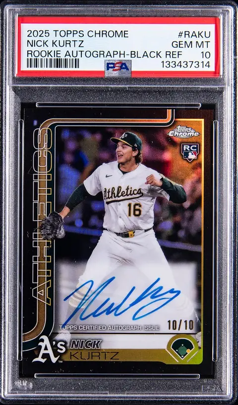2025 Topps Chrome Rookie Autograph Black Refractor #RA-KU Nick Kurtz Signed Rookie Card (#10/10) - PSA GEM MT 10 - Pop 2