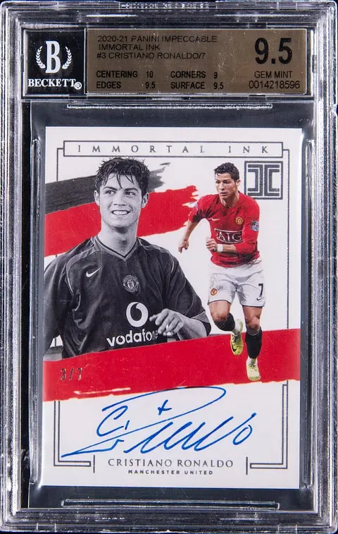2020-21 Panini Impeccable Immortal Ink #IM-CR7 Cristiano Ronaldo Signed Card (#3/7) - BGS GEM MINT 9.5, Beckett 10 - Pop 1