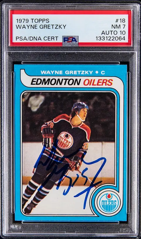 1979-80 Topps #18 Wayne Gretzky Signed Rookie Card - PSA NM 7, PSA/DNA GEM MT 10