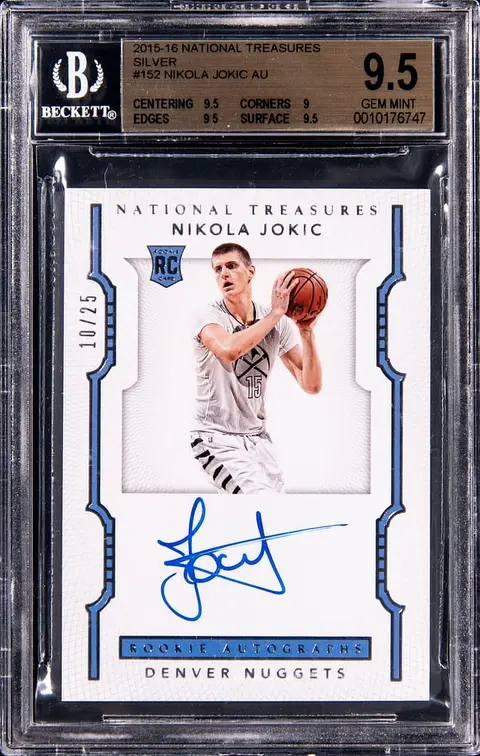 2015-16 Panini National Treasures Rookie Autographs Silver #152 Nikola Jokic Signed Rookie Card (#10/25) - BGS GEM MINT 9.5, Beckett 10 - Pop 4