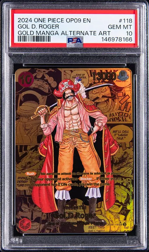 2024 One Piece OP09 Emperors In The New World Gold Manga Alternate Art #118 Gol D. Roger - PSA GEM MT 10