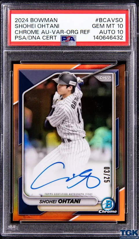 2024 Bowman Chrome Autographs Variation Orange Refractor #BCAV-SO Shohei Ohtani Signed Card (#03/25) - PSA GEM MT 10, PSA/DNA GEM MT 10 - Pop 3