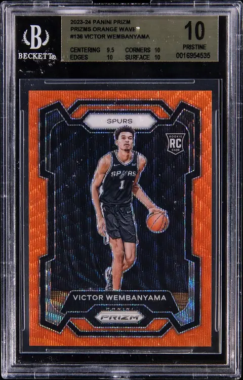 2023-24 Panini Prizm Orange Wave Prizm #136 Victor Wembanyama Rookie Card (#58/60) - BGS PRISTINE 10 - Pop 1