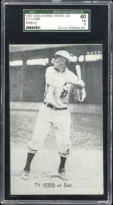 1907 Wolverine News Co. Ty Cobb “Batting” Rookie Postcard – SGC VG 3 – POP 3; Only One Higher SGC Copy