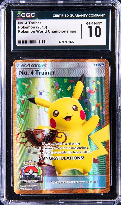 2018 Pokemon World Championships No. 4 Trainer Pikachu Trophy Card - CGC GEM MINT 10 - Pop 2
