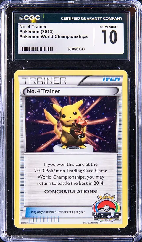 2013 Pokemon World Championships No.4 Trainer Pikachu Trophy Card - CGC GEM MINT 10 - Pop 2